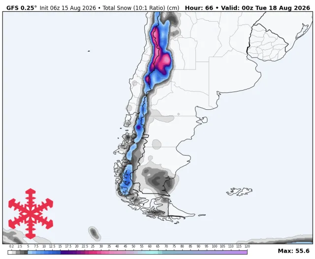 Pronóstico de nieve en los Andes centrales de Sudamérica anuncia hasta dos pies de acumulación