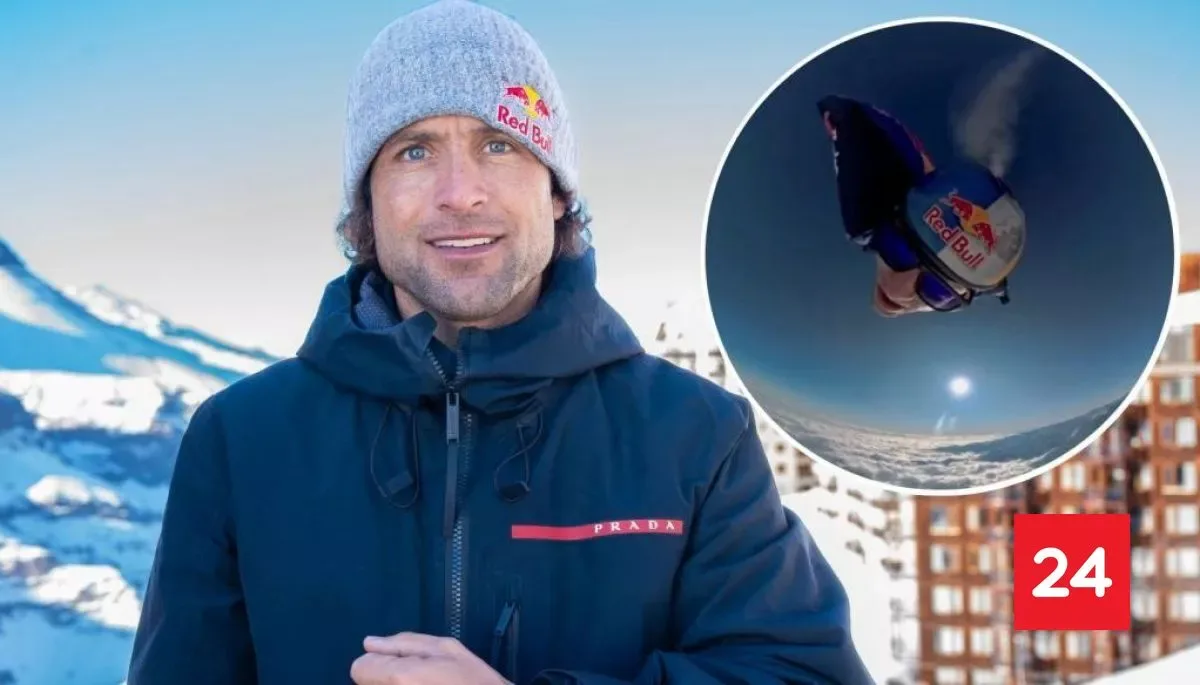 Sebastián Álvarez realiza un salto en traje de alas a casi 300 km/h en Valle Nevado
